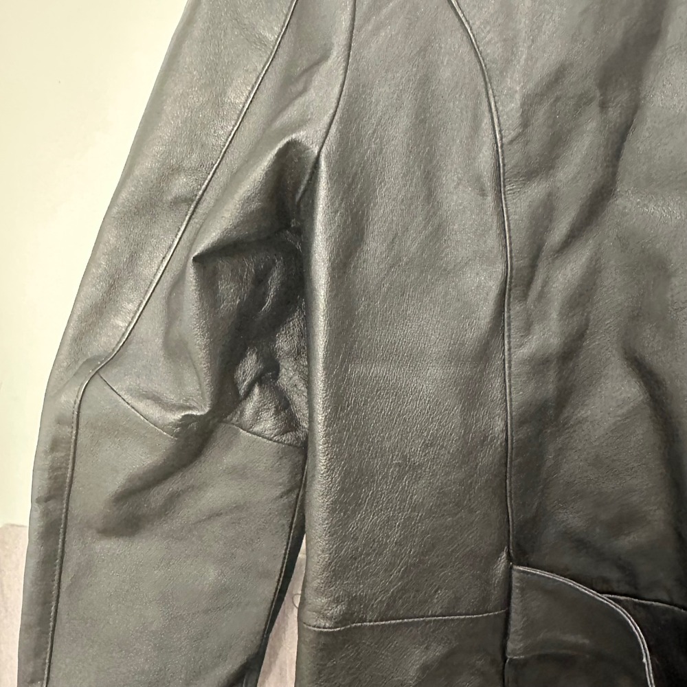 Newport News Leather Blazer Size M‎ Black Vintage Mid Length Jacket Matrixcore - Picture 11 of 11